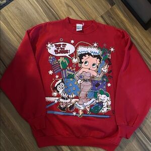 Vtg Betty Boop Freeze Red Graphic Crewneck Sweater